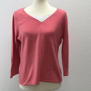 SAG HARBOR Womens Coral Sweater Lace Detail L
